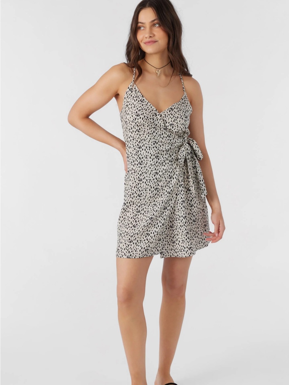 O'Neill Cream Slip Dress with Black Spot Print